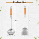 TsunNee 2PCS Stainless Steel Kitchen Utensil Set, 304 Stainless Steel Wok Spatula and Soup Ladle Set with Long Heat-Resistant Wooden Handle