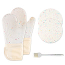 Quilted Cotton Terry Oven Mitts, Pot Holders, Kitchen Brushes, Set of 5, Heat Resistant, Silicone Handles, Shake