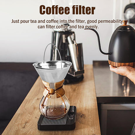 Coffee Strainer - Fine Mesh 100 Mesh Filter - Suitable for 8-12 Cups - Easy to Clean