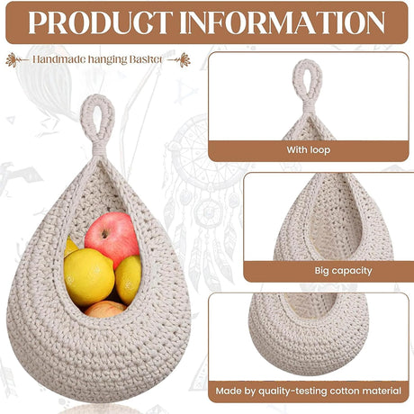 Hanging Storage Baskets - Set of 3 - For Kitchen and Bathroom - With Jute Design