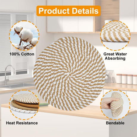 Cotton Coasters - Set of 4 - Woven Heat Resistant - 11cm Diameter