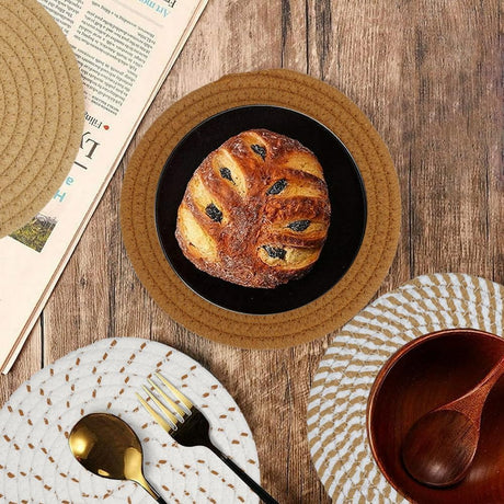 Cotton Coasters - Set of 4 - Woven Heat Resistant - 11cm Diameter