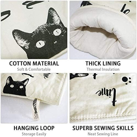 Oven Gloves - Cat Design - For Cooking And Baking - Size 17x31 Cm - Heat Resistant