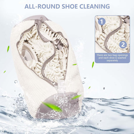 Shoe Wash Bag - Double Pocket with Concealed Zipper - For Machine Washing - 360 Degree Cleaning - White Color