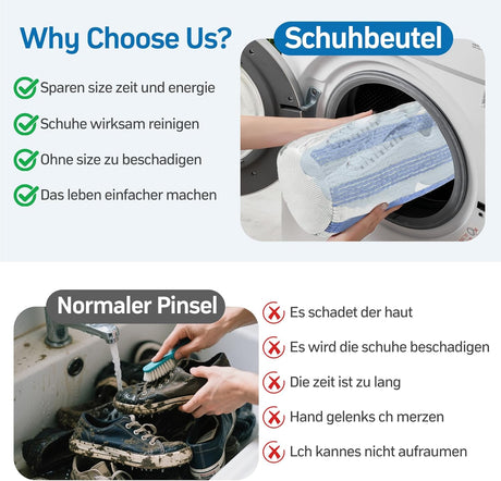 Shoe Wash Bag - Set of 2 - With Zipper - 360 Degree Cleaning - For Sneakers and Sports Shoes