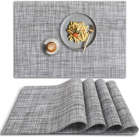 PVC placemat, 4 pieces non-slip heat-resistant placemats, washable vinyl placemats, set of 4 - gray