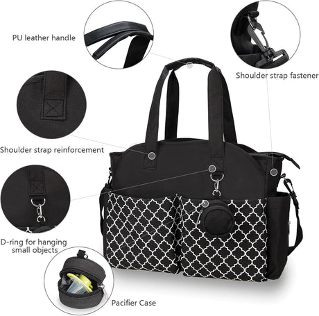 Baby Storage Bag - Multifunctional Diaper Bag with 13 Compartments - Including Special Pacifier Pocket - Large Capacity for All Baby Needs - Black