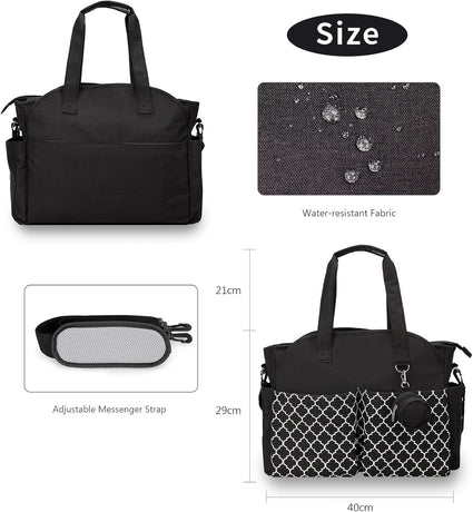Baby Storage Bag - Multifunctional Diaper Bag with 13 Compartments - Including Special Pacifier Pocket - Large Capacity for All Baby Needs - Black