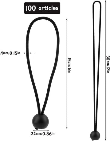 Rubber buckle - 15 cm tarpaulin clip with ball, tent rubber tarpaulin rubber - tent tensioner accessories - rubber ring - retractable ring - tent rubber tensioner, tarpaulin - 100 pieces