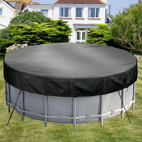 Round Pool Cover - Robust 420D Oxford Fabric Cover for Garden Pools with Drawstring - Waterproof Round Pool Cover with Winding Cord and Ground Pegs - 6 ft