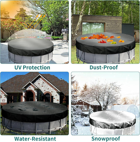 Round Pool Cover - Robust 420D Oxford Fabric Cover for Garden Pools with Drawstring - Waterproof Round Pool Cover with Winding Cord and Ground Pegs - 6 ft
