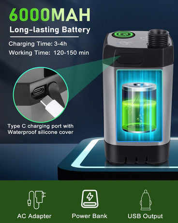Portable Shower Pump with Rechargeable 6000mAh Battery - Outdoor Shower IPX7 Waterproof - With Temperature Display - Suitable for Camping, Car Washing and Pet Washing (Gray)