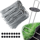 Weed Foil Spikes - U-shaped Ground Pegs - Garden - Artificial Grass - Ground Pegs, Tent, Heavy Metal - 100 pieces + 16 Buffer Rings
