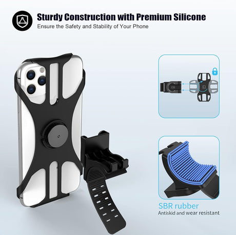Universal detachable bicycle and motorcycle phone holder - 360° rotatable and adjustable bicycle phone holder - Suitable for phones from 4