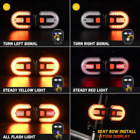 LED Bicycle Rear Light - with Turn Signal - Split Bicycle Rear Light - Bicycle Indicator Light USB Rechargeable - Suitable for Bicycles, Warning for Bicycle Safety Bicycle Light 5 Modes