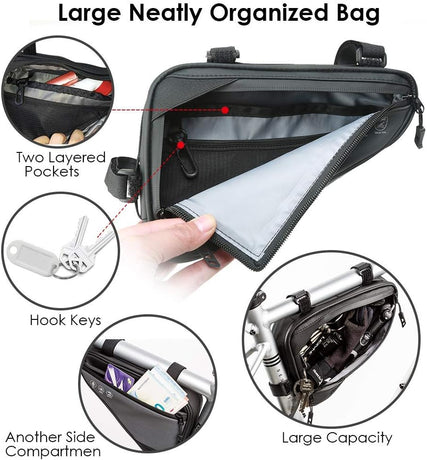 Bike frame bag - Waterproof bike bag for handlebars, head tube and saddle - Reflective bike bag - Suitable for outdoor, road and mountain biking