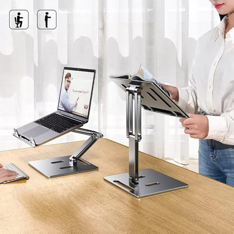 Computer Stand - Adjustable Lift Stand - Suitable for laptop, tablet, textbooks, cookbooks and magazines - Cooling vents - Metal - Silver