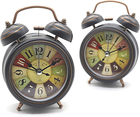 Alarm Clock - Retro Mini Silent Alarm Clock - with Night Light - Retro Arabic Digital Analog Quartz Alarm Clock - Ticking Double Bell Alarm Clock - Desk Clock with Alarm - Silent Clock