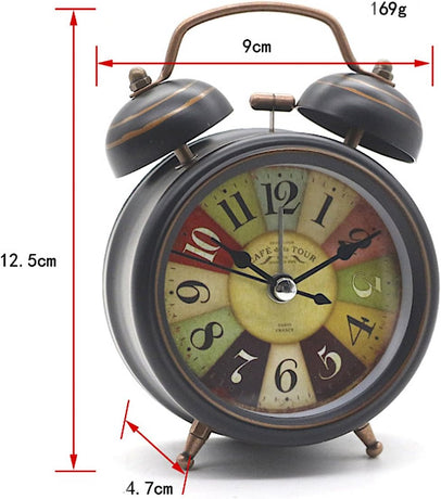 Alarm Clock - Retro Mini Silent Alarm Clock - with Night Light - Retro Arabic Digital Analog Quartz Alarm Clock - Ticking Double Bell Alarm Clock - Desk Clock with Alarm - Silent Clock