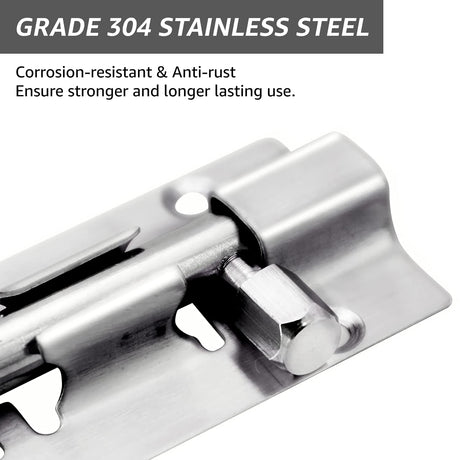 Door Latch - Sliding Latch Made of Stainless Steel 304 with Screws - Suitable for Bathrooms, Bedrooms, Sheds and Garden Toilets - 4