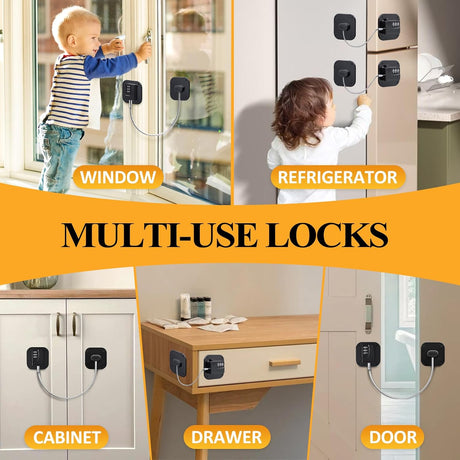 Child Lock Window Locks Refrigerator Locks - Suitable for Baby Safety - High Quality Child-Proof Refrigerator Locks - Strong Self-Adhesive No Drilling Required Window Drawer Cabinet - Pack of 2