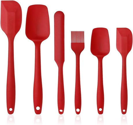 Silicone Spatula Set - Silicone Kitchen Utensils Including Rubber Spatula - Non-Stick and Heat Resistant - Suitable for Cooking, Baking and Mixing - Red - Pack of 6