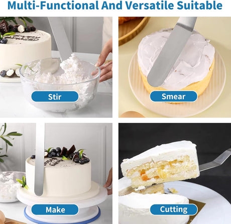 Icing Spatula - Offset Spatula - Stainless Steel Cake Decorating Spatula Set 6/8/10/12 Inch Professional Angle Cake Spatula with Plastic Icing Handle - for Home, Kitchen or Bakery - Set of 4