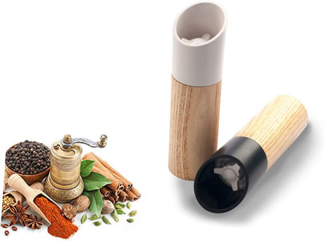 Pepper Mill - Manual Ceramic - Wooden Kitchen Utensil - For Freshly Ground Spices - Easy to Clean - 150mm * 45mm - Black