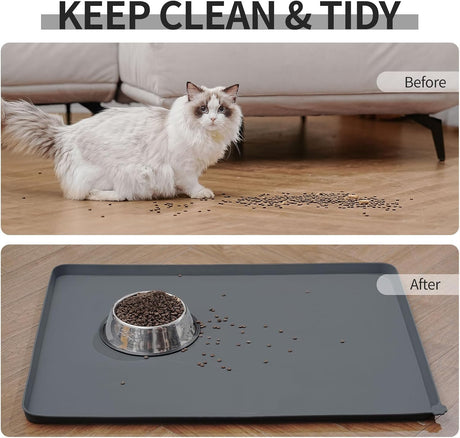 Pet Feeding Mat - Waterproof, Thick & Weighted - Place Mats for Cat & Dog Water Bowls - Dog & Cat Feeding Mats for Messy Water Bowls - Prevents Spills & Protects Floors