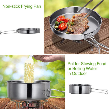 Camping Cookware Set - Multifunctional Portable Stainless Steel Cookware Set - Suitable for 2-3 People - Outdoor Picnic - Set of 4