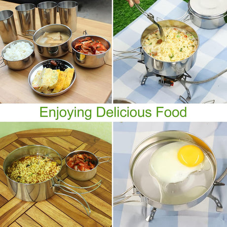 Camping Cookware Set - Multifunctional Portable Stainless Steel Cookware Set - Suitable for 2-3 People - Outdoor Picnic - Set of 4