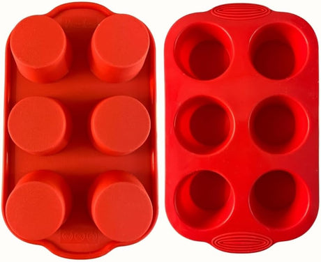Silicone Muffin Mold - Silicone Yorkshire Pudding Mold, Muffin Mould, Non-Stick Muffin Cupcake Mold - for Muffin Cupcakes or Yorkshire Pudding - Baking Tools 30*18*4 cm - Red - 6 Cups - 2 pieces