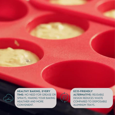 Silicone Muffin Mold - Silicone Yorkshire Pudding Mold, Muffin Mould, Non-Stick Muffin Cupcake Mold - for Muffin Cupcakes or Yorkshire Pudding - Baking Tools 30*18*4 cm - Red - 6 Cups - 2 pieces
