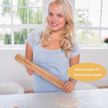 Rolling Pin - Beech Wood - Smooth Non-Stick Coating - Suitable for Baking Dough, Fudge, Pizza, Cookies, Bread - Professional Handleless - 30x2.7cm