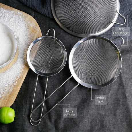 Strainers - Marine Grade Stainless Steel - Fine Mesh - Heat Resistant - No Sharp Edges - Corrosion Resistant - Pack of 3 (8cm, 12cm & 18cm)
