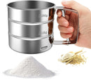 Flour Sieve - Stainless Steel Hand Flour Sieve - Manual Flour Press Cup for Home Kitchens - Large Baking Sieve Cup - For Icing Cake Flour - Silver