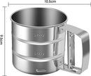Flour Sieve - Stainless Steel Hand Flour Sieve - Manual Flour Press Cup for Home Kitchens - Large Baking Sieve Cup - For Icing Cake Flour - Silver