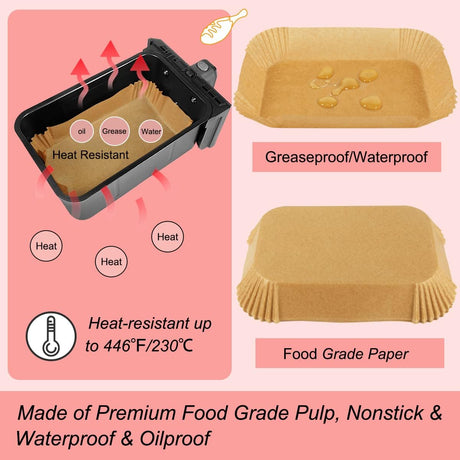 Silicone Baking Paper - Suitable for Airfryer Liners - Compatible with Dual-Zone Fryers - 100 Pieces