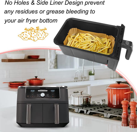 Silicone Baking Paper - Suitable for Airfryer Liners - Compatible with Dual-Zone Fryers - 100 Pieces