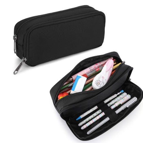 Pencil Case - Stationery Pencil Case - Large Capacity Zipper Pocket - Large Capacity Storage Pencil Case - Suitable for School, University, Office Supplies - 1 Piece - Black