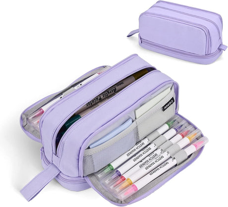 Pencil Case - Large Capacity Pencil Case - Suitable for Girls and Boys - With 4 Compartments - Multifunctional Pencil Case, Stationery Storage Bag, Office Cosmetic Bag - Portable Pencil Case - Suitable for Teens, Adults, Women and Men - Purple