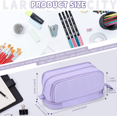 Pencil Case - Large Capacity Pencil Case - Suitable for Girls and Boys - With 4 Compartments - Multifunctional Pencil Case, Stationery Storage Bag, Office Cosmetic Bag - Portable Pencil Case - Suitable for Teens, Adults, Women and Men - Purple