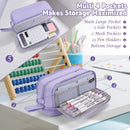 Pencil Case - Large Capacity Pencil Case - Suitable for Girls and Boys - With 4 Compartments - Multifunctional Pencil Case, Stationery Storage Bag, Office Cosmetic Bag - Portable Pencil Case - Suitable for Teens, Adults, Women and Men - Purple
