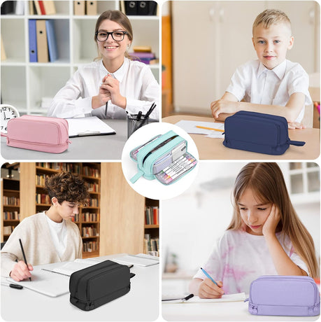 Pencil Case - Large Capacity Pencil Case - Suitable for Girls and Boys - With 4 Compartments - Multifunctional Pencil Case, Stationery Storage Bag, Office Cosmetic Bag - Portable Pencil Case - Suitable for Teens, Adults, Women and Men - Purple