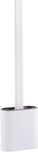 Toilet brush and holder - Deep cleaning silicone toilet brush - Flat toilet brush with long handle - Quick-drying toilet brush and holder - For bathroom - Floor/wall mounted - White - 11*8.5*13.8cm