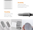 Toilet brush and holder - Deep cleaning silicone toilet brush - Flat toilet brush with long handle - Quick-drying toilet brush and holder - For bathroom - Floor/wall mounted - White - 11*8.5*13.8cm