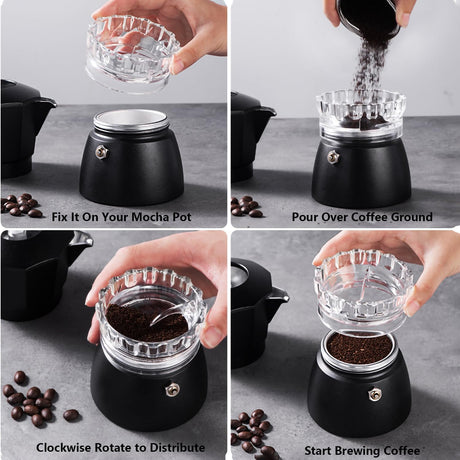 Moka Pot Dosing Ring and Coffee Dispenser - 2-in-1 Dosing Ring - Fast Dosing and Compaction (Large Size 8.4*8.4*3.9cm)