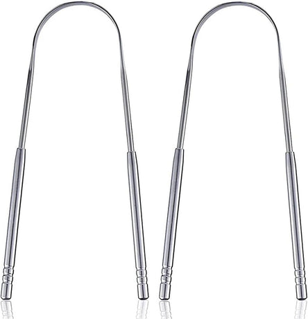 Tongue scraper - Stainless steel tongue cleaner - Freshens breath - Restores taste - Pack of 2