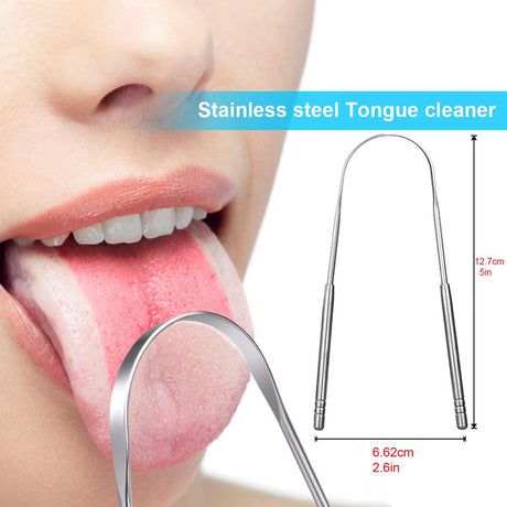 Tongue scraper - Stainless steel tongue cleaner - Freshens breath - Restores taste - Pack of 2
