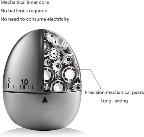 Egg Timer - Kitchen Timer - Analogue Kitchen Timer - Mechanical Kitchen Timer - Timer - Egg - Stainless Steel